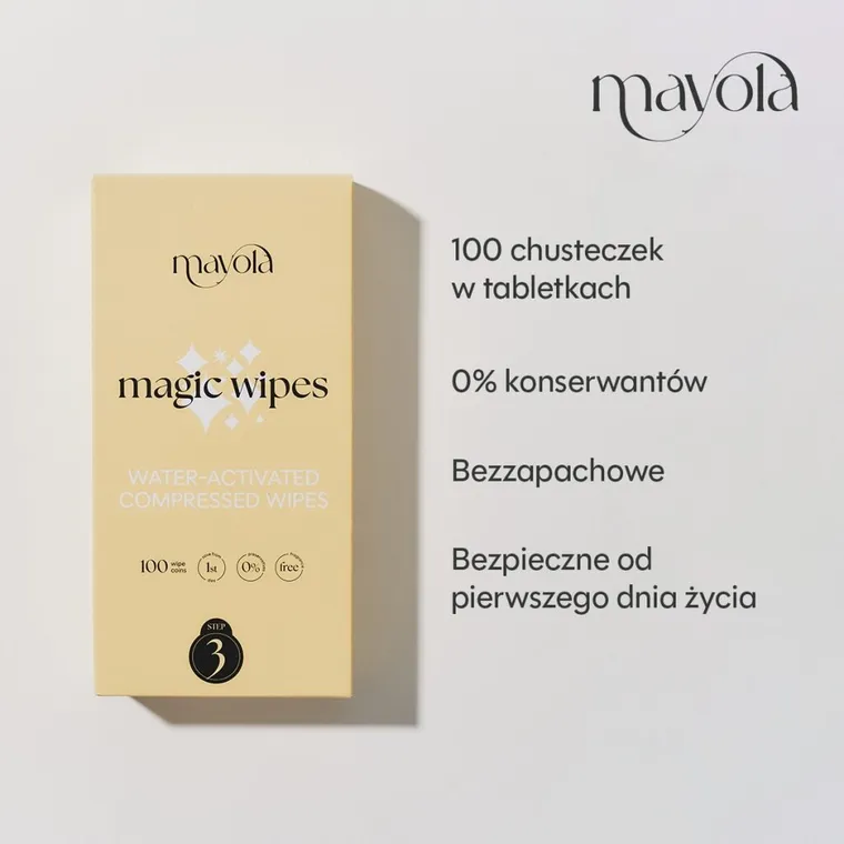 Mayola, chusteczki w tabletkach skompresowanych, 24-22 cm, 100 szt.