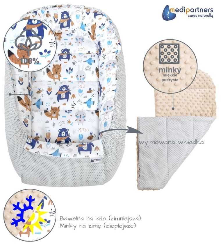 Medi Partners, Boho Animals, gniazdo niemowlęce, kokon solo, beżowy