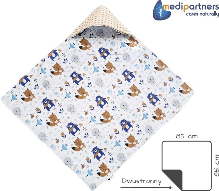Medi Partners, Boho Animals, otulacz do nosidełka z kapturkiem, minky, beżowy, 85-85 cm