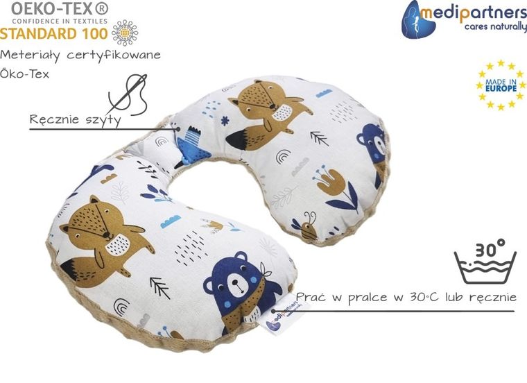 Medi Partners, Boho Animals, poduszka podróżna, rogal, beżowa