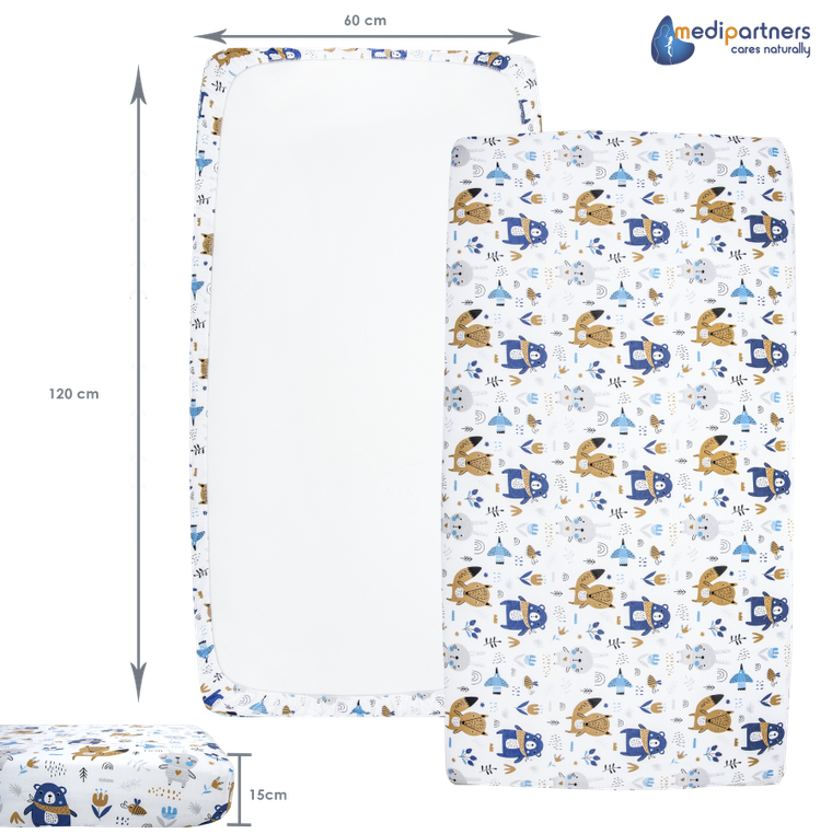 Medi Partners, Boho Animals, prześcieradło z gumką, beżowe, 60-120 cm