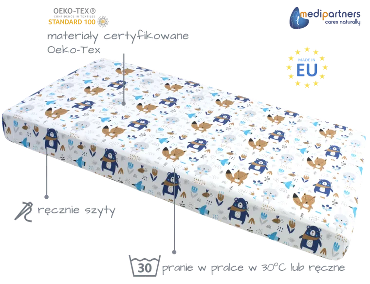 Medi Partners, Boho Animals, prześcieradło z gumką do łóżeczka, bawełniane, 120-60 cm, 3 szt.