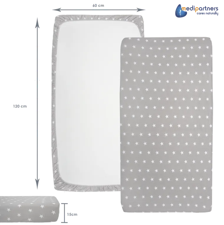 Medi Partners, Gwiazdki, prześcieradło z gumką, szare, 60-120 cm