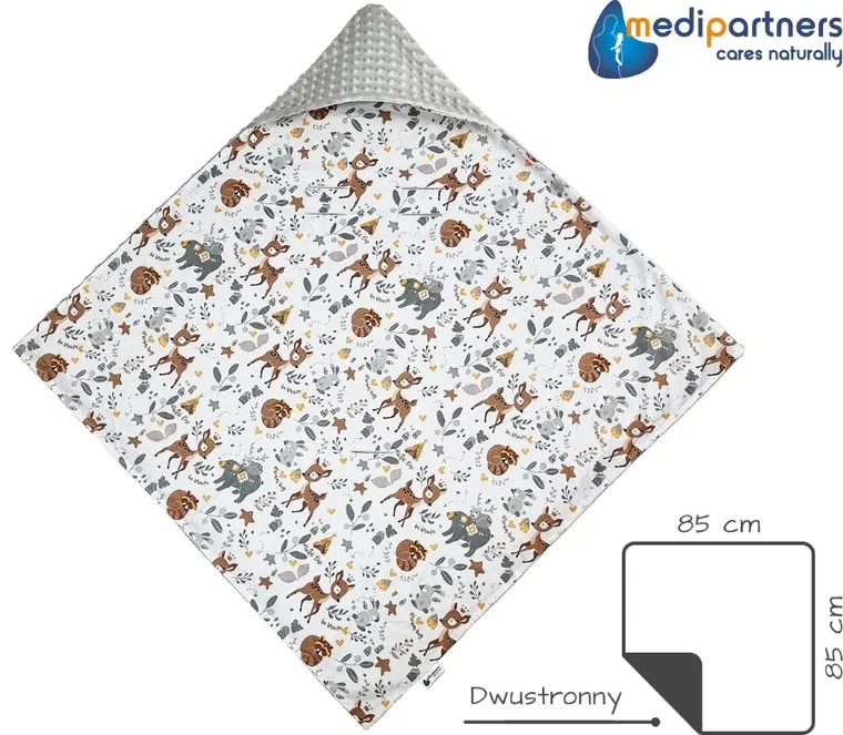 Medi Partners, Jelonki, otulacz do nosidełka z kapturkiem, minky, szary, 85-85 cm