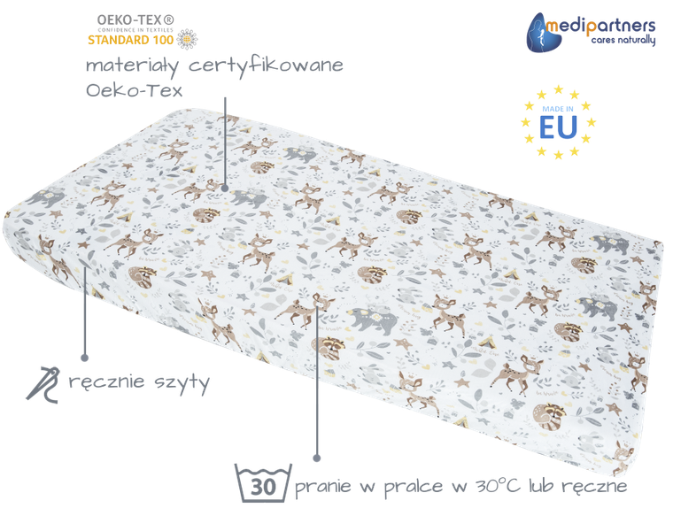 Medi Partners, Jelonki, prześcieradło z gumką do łóżeczka, bawełniane, 120-60 cm, 3 szt.