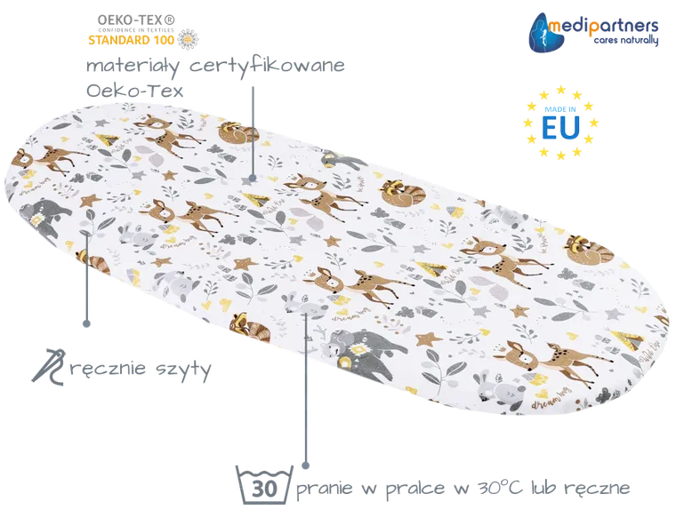 Medi Partners, Jelonki, prześcieradło z gumką do łóżeczka, bawełniane, 86-40 cm, 3 szt.