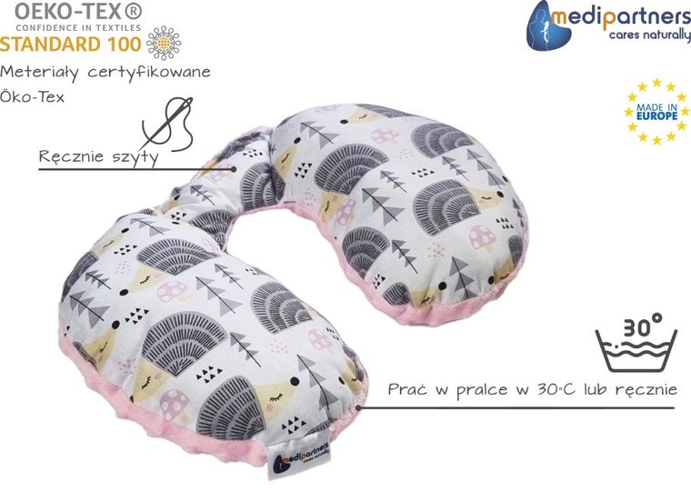 Medi Partners, Jeże, poduszka podróżna, rogal, różowa