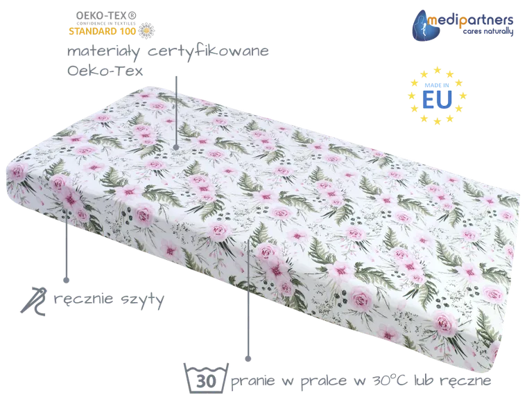 Medi Partners, Kwiaty, prześcieradło z gumką do łóżeczka, bawełniane, 120-60 cm, 3 szt.