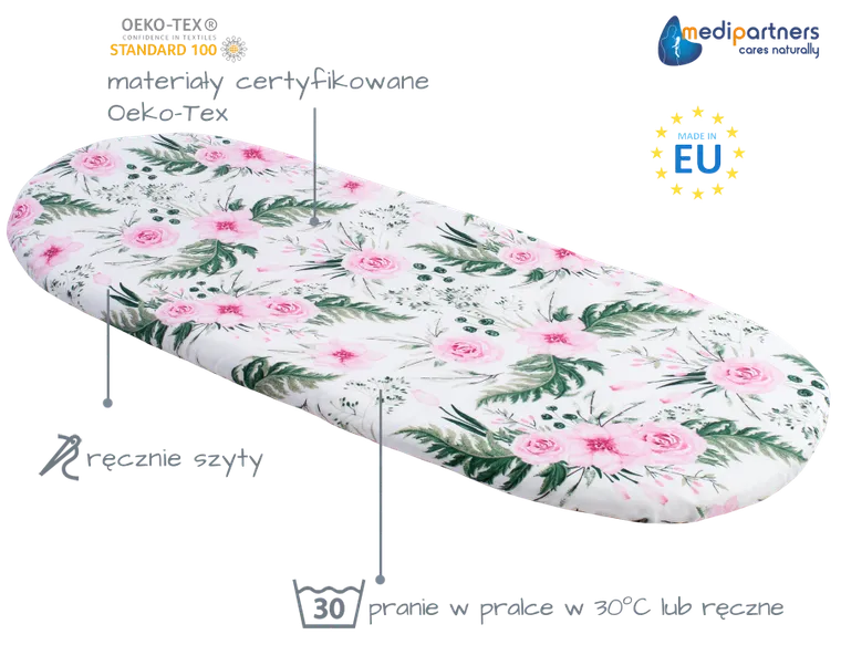 Medi Partners, Kwiaty, prześcieradło z gumką do łóżeczka, bawełniane, 86-40 cm, 3 szt.