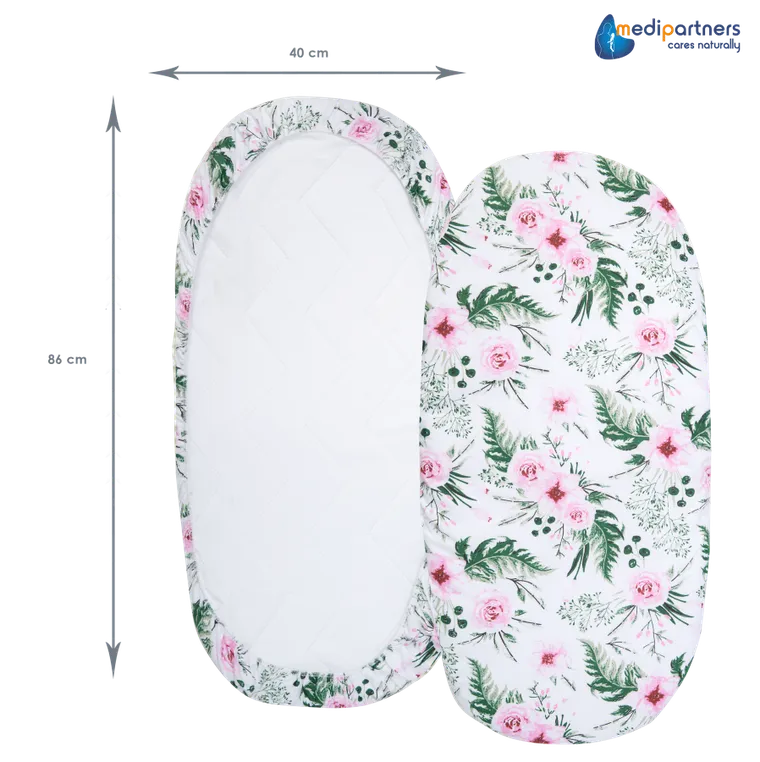 Medi Partners, Kwiaty, prześcieradło z gumką do wózka, róż