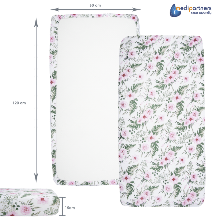 Medi Partners, Kwiaty, prześcieradło z gumką, róż, 60-120 cm