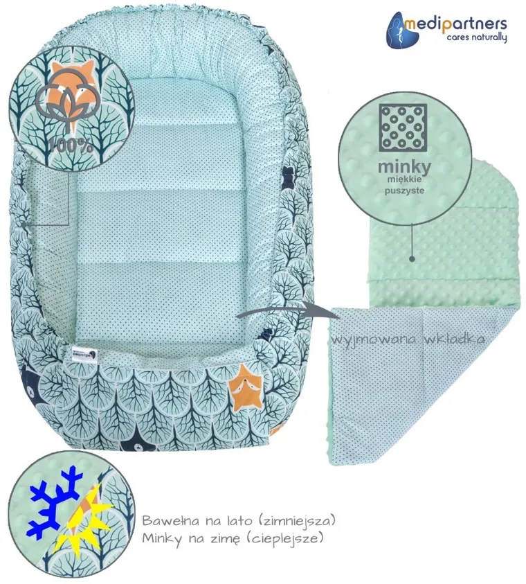 Medi Partners, Las, gniazdo niemowlęce, kokon w zestawie, miętowy