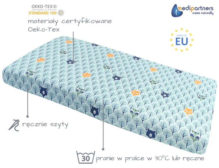 Medi Partners, Las, prześcieradło z gumką do łóżeczka, bawełniane, 120-60 cm, 3 szt.