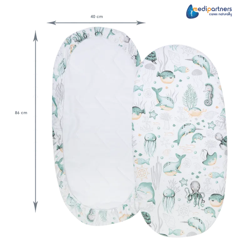 Medi Partners, Ocean, prześcieradło z gumką do wózka, bawełniane