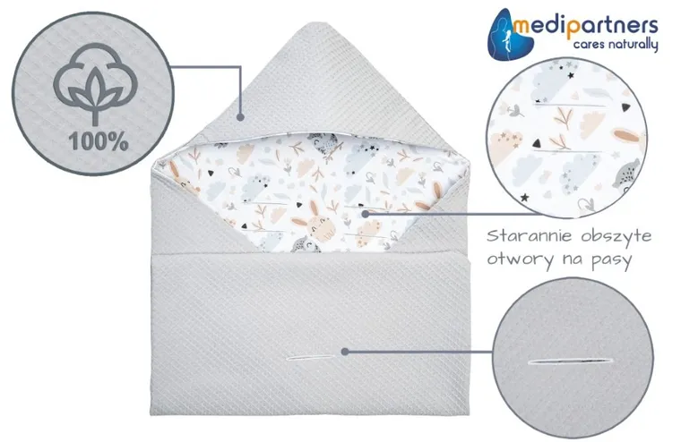 Medi Partners, Polana, otulacz do nosidełka, kocyk z kapturkiem, wafel, 85-85 cm