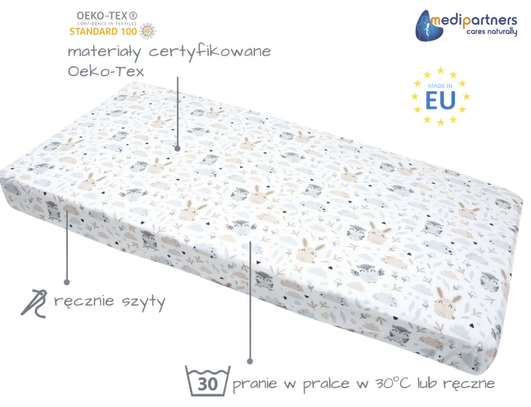 Medi Partners, Polana, prześcieradło z gumką do łóżeczka, bawełniane, 120-60 cm, 3 szt.