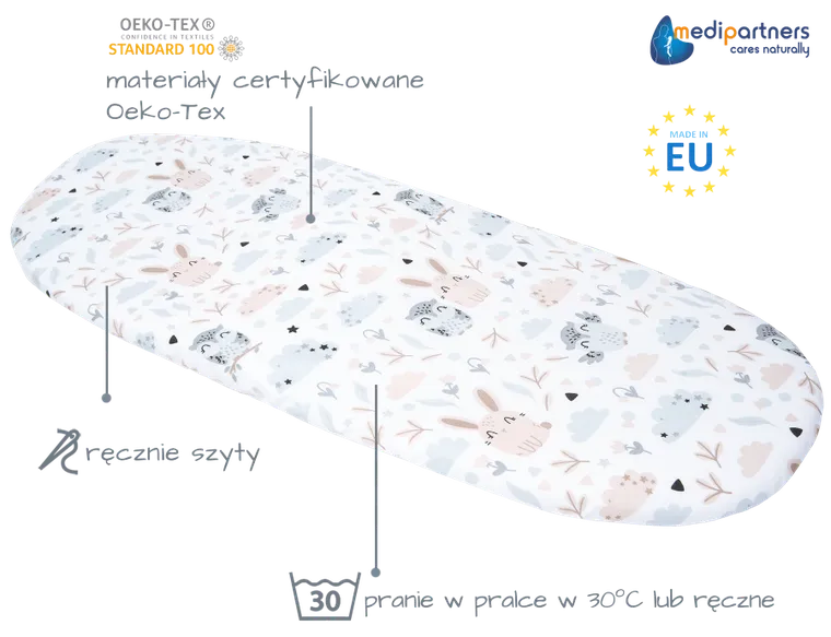 Medi Partners, Polana, prześcieradło z gumką do łóżeczka, bawełniane, 86-40 cm, 3 szt.