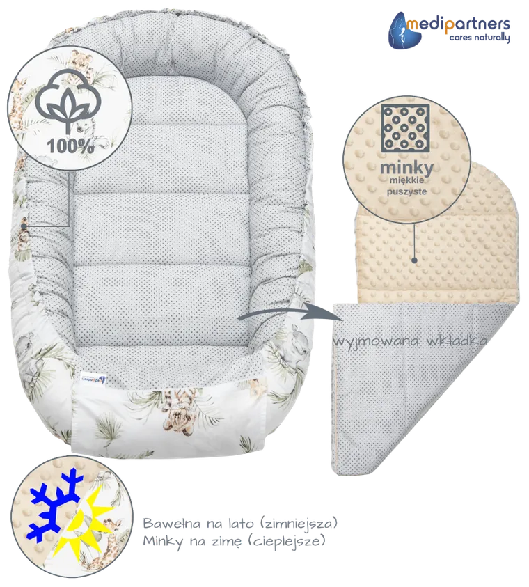 Medi Partners, Safari, gniazdo niemowlęce, kokon w zestawie, beżowy