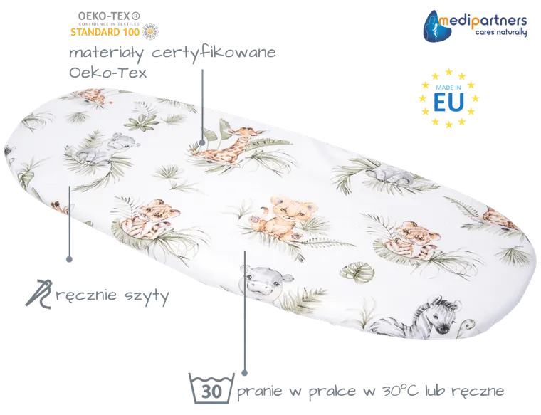 Medi Partners, Safari, prześcieradło z gumką do łóżeczka, bawełniane, 86-40 cm, 3 szt.