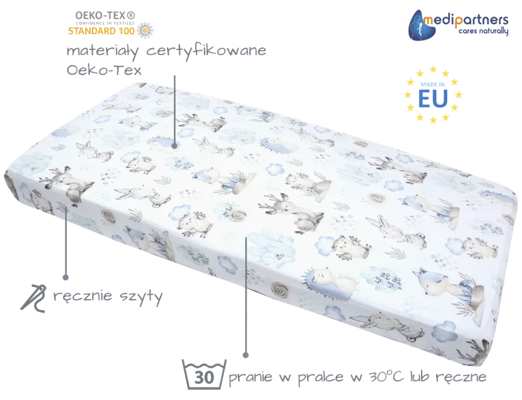 Medi Partners, Sarny, Jeż, prześcieradło z gumką do łóżeczka, bawełniane, 120-60 cm, 3 szt.