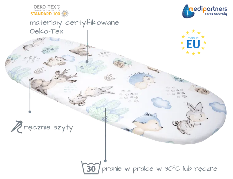 Medi Partners, Sarny, Jeż, prześcieradło z gumką do łóżeczka, bawełniane, 86-40 cm, 3 szt.