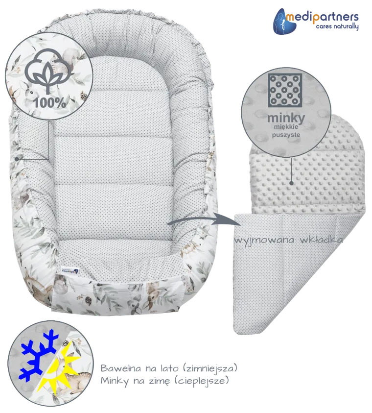 Medi Partners, Sarny, Liście, gniazdo niemowlęce, kokon w zestawie, szary