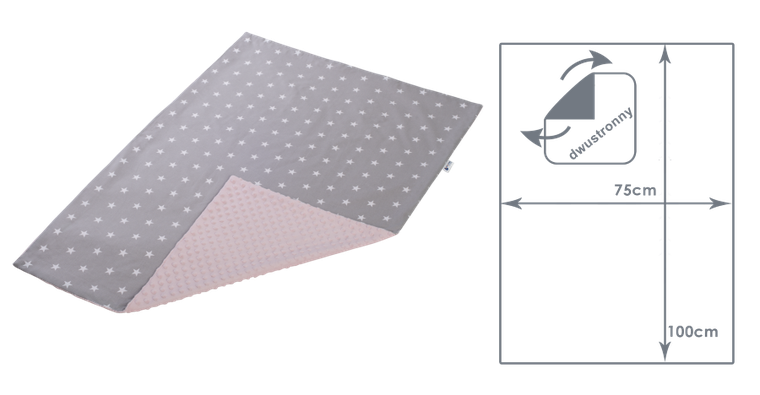 Medi Partners, Stars, kocyk minky, szary, jasny róż, 75-100 cm