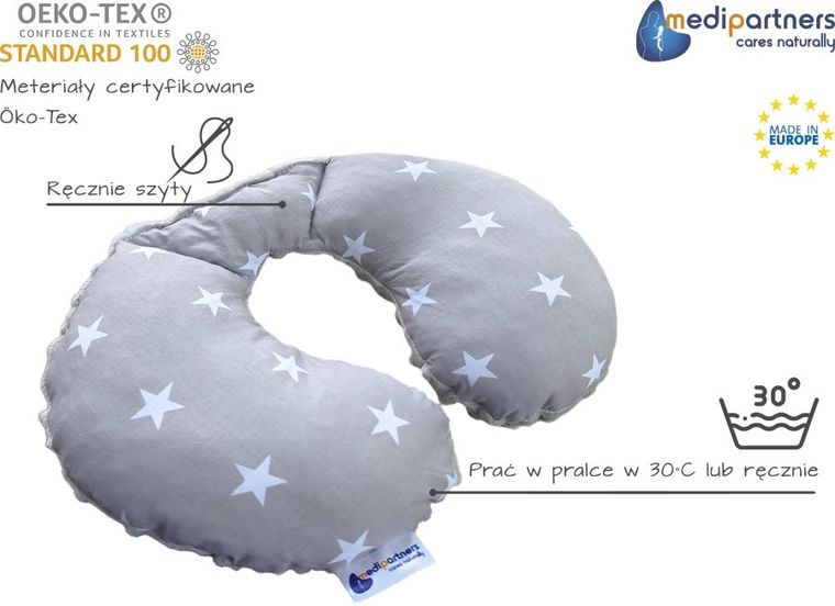 Medi Partners, Stars, poduszka podróżna, rogal, szara