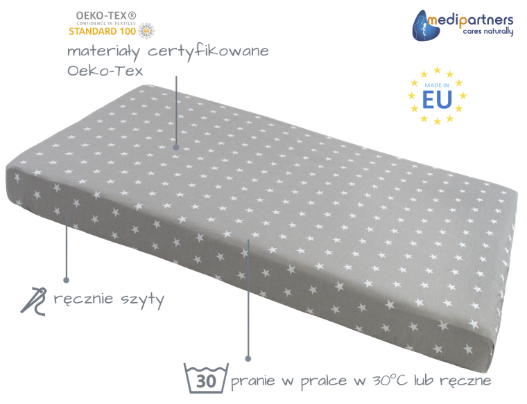 Medi Partners, Stars, prześcieradło z gumką do łóżeczka, bawełniane, 120-60 cm, 3 szt.