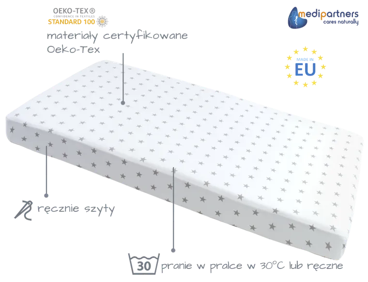 Medi Partners, Stars, prześcieradło z gumką do łóżeczka, bawełniane, 120-60 cm, 3 szt.