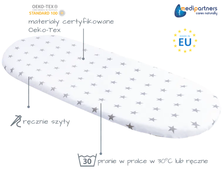 Medi Partners, Stars, prześcieradło z gumką do łóżeczka, bawełniane, 86-40 cm, 3 szt.