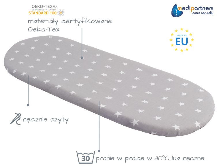 Medi Partners, Stars, prześcieradło z gumką do łóżeczka, bawełniane, 86-40 cm, 3 szt.