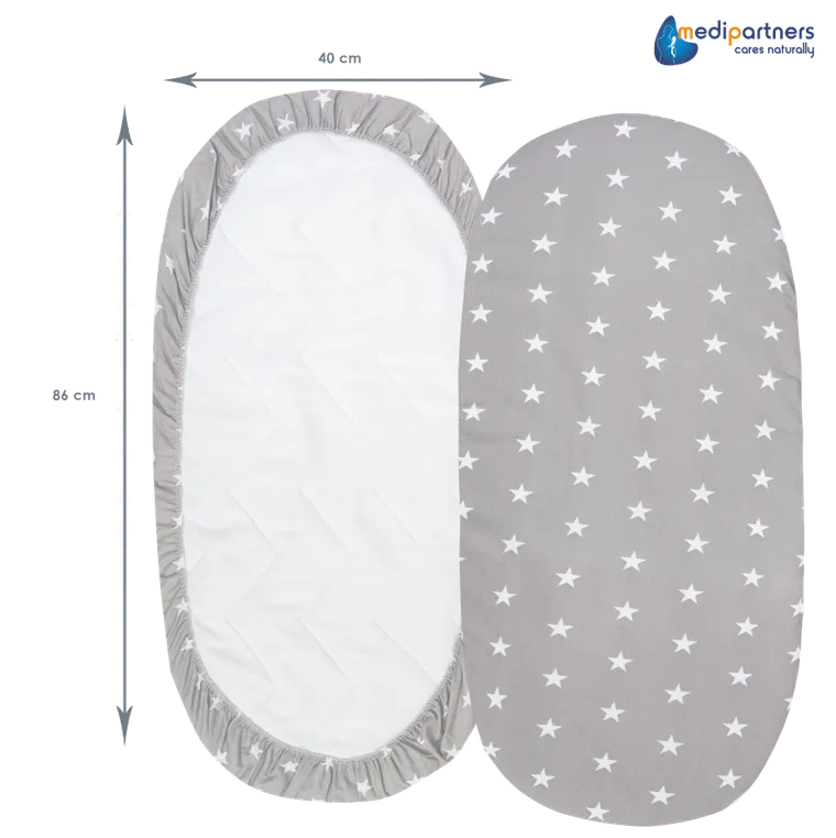 Medi Partners, Stars, prześcieradło z gumką do wózka, szare