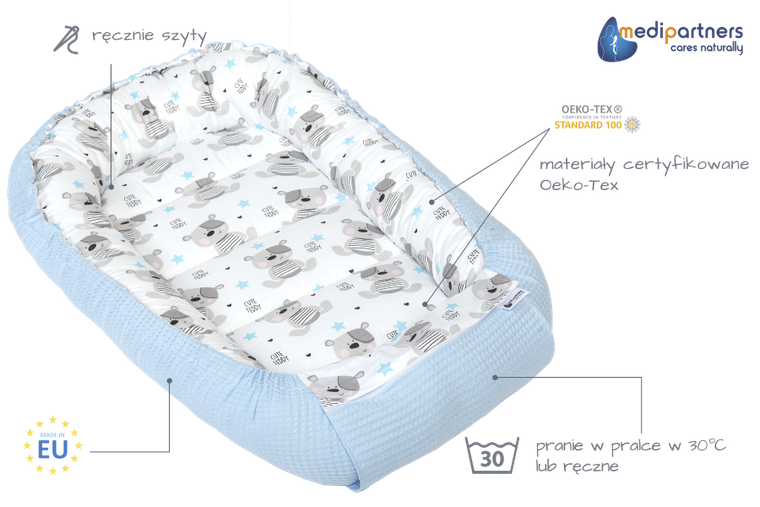 Medi Partners, Teddy, gniazdo niemowlęce, kokon, wafel, błękit