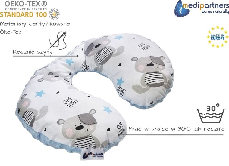 Medi Partners, Teddy, poduszka podróżna, rogal, niebieski