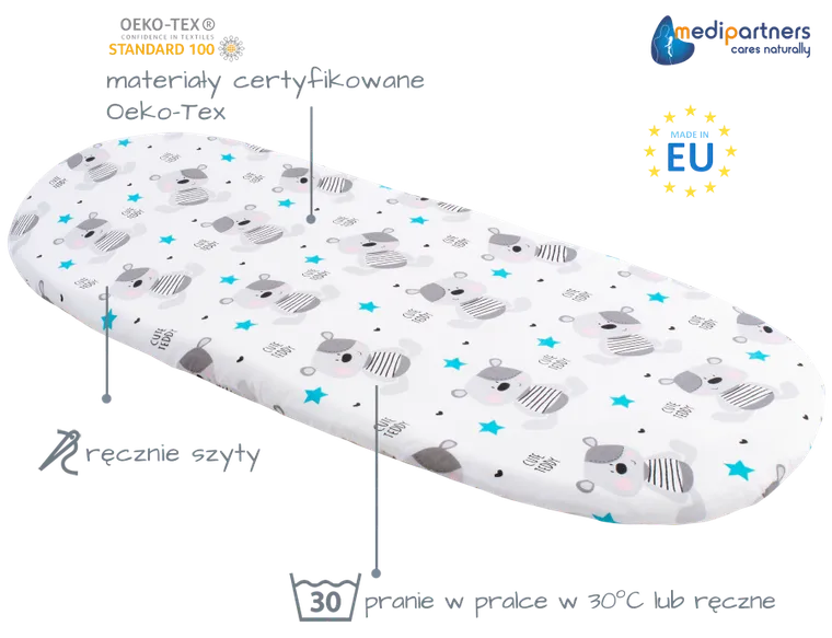 Medi Partners, Teddy, prześcieradło z gumką do łóżeczka, bawełniane, 86-40 cm, 3 szt.