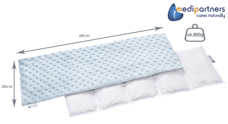 Medi Partners, termofor 5-komorowy z pestkami wiśni, minky, błękitny, 20-60 cm