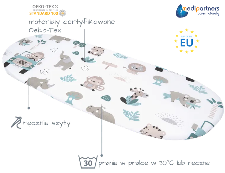 Medi Partners, Zoo, prześcieradło z gumką do łóżeczka, bawełniane, 86-40 cm, 3 szt.