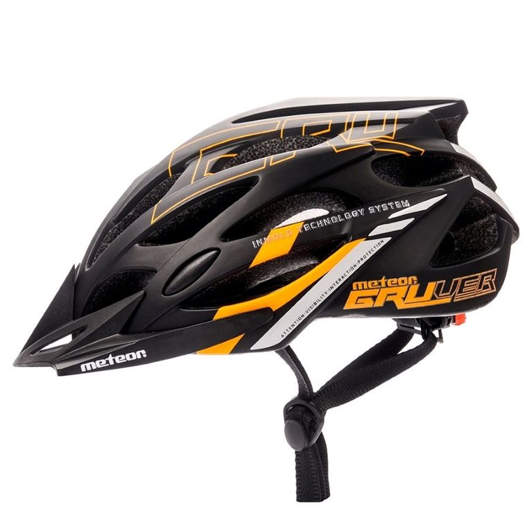 Meteor, Gruver in-mold, kask rowerowy, rozmiar L, 58-61 cm, czarno-pomarańczowy