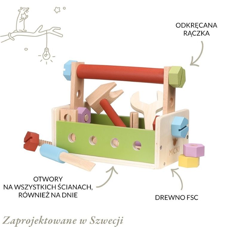 Micki, narzędzia drewniane w skrzynce, 25 elementów