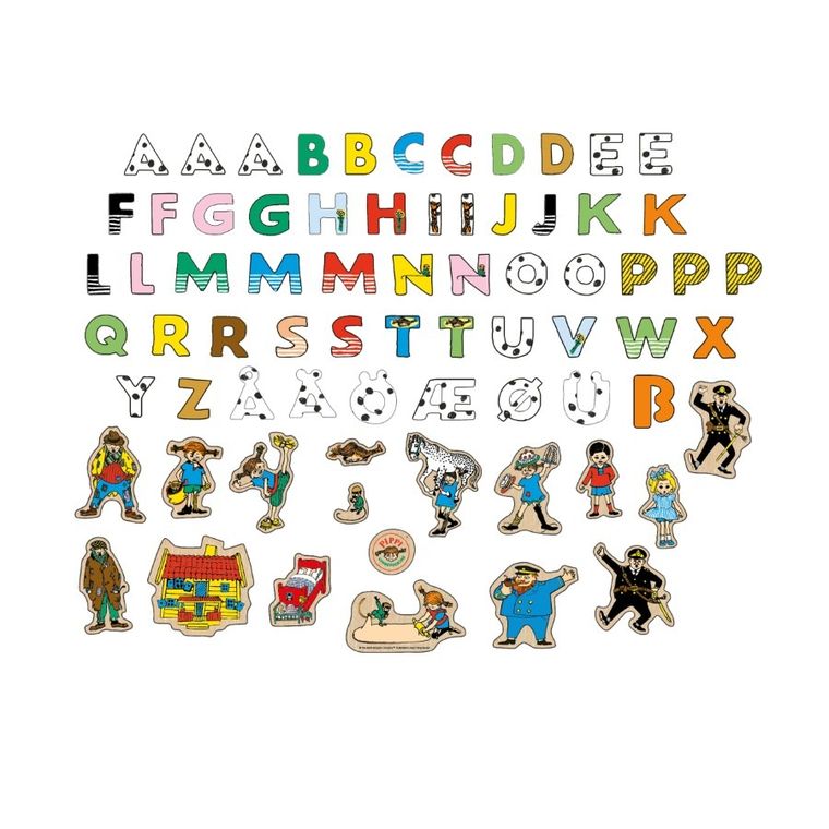 Micki, Pippi Pończoszanka, zestaw magnetycznych literek i obrazków, 72 elementy