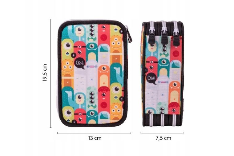 Milan, Aliens, piórnik 3-komorowy z wyposażeniem, wielokolorowy