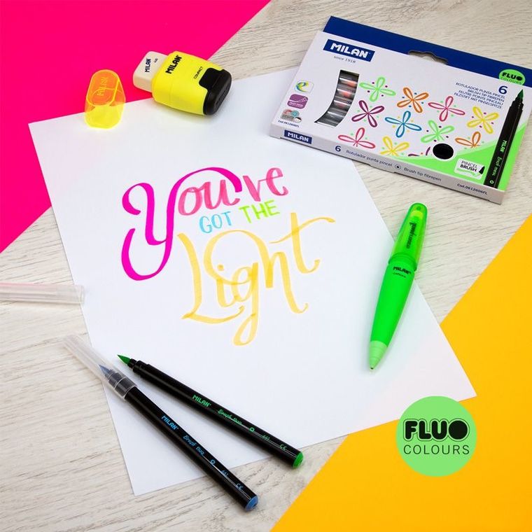Milan, Brush Fluo, flamastry pędzelkowe, 6 kolorów