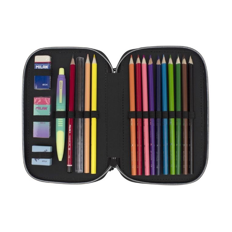 Milan, piórnik z wyposażeniem, sunset, różowy