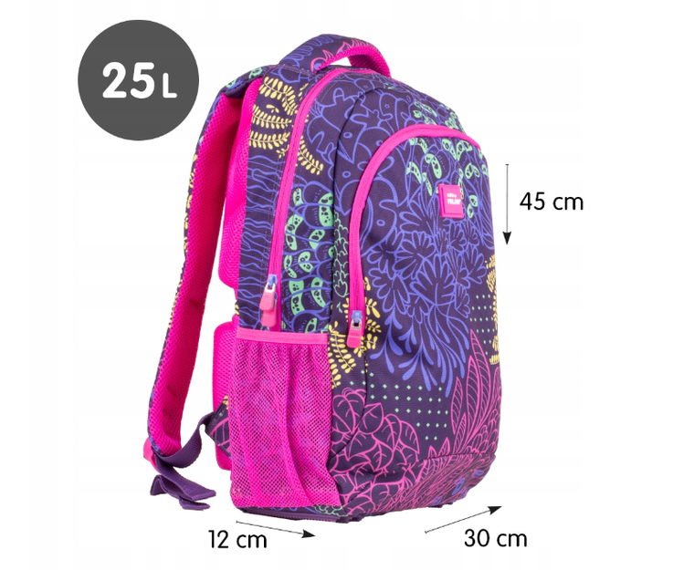 Milan, plecak szkolny, 2-komorowy, Świetliki liliowy