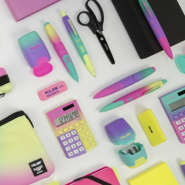 Milan, Pocket Sunset, kalkulator kiesznokowy, 8 poz., zielono-fioletowo-różowy