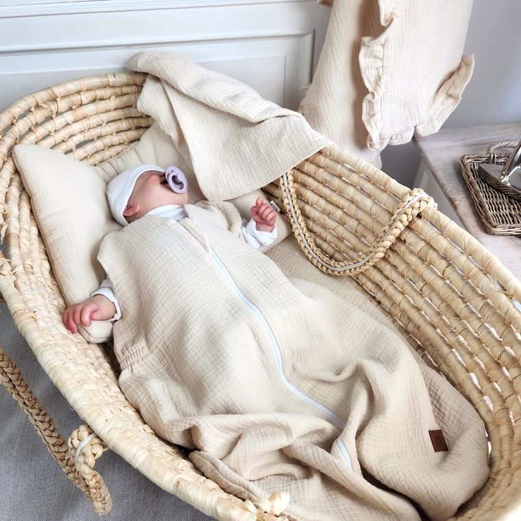 MimiNu, Avi, muślinowy śpiworek na suwak, ciepły beż, letni, TOG 0.5, 3-12m