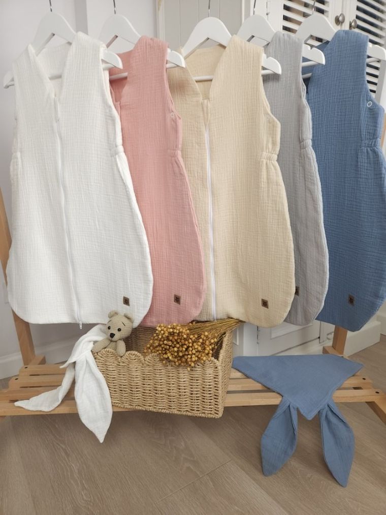 MimiNu, Avi, muślinowy śpiworek na suwak, letni, jeans, TOG 0.5, 3-12m