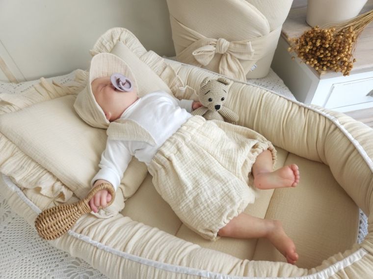 MimiNu, Bloomersy, muślinowe majtki na pieluchę, ciepły beż, rozmiar S, 0-1 l.