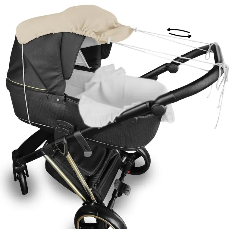 MimiNu, daszek do wózka, przeciwsłoneczna osłonka, muślin bawełniany, ciepły beż